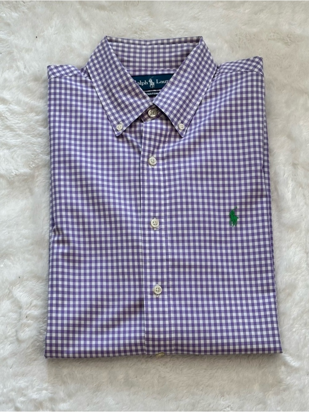 Ralph Lauren Men's Custom Fit Gingham Button Down Shirt Purple/White Size L